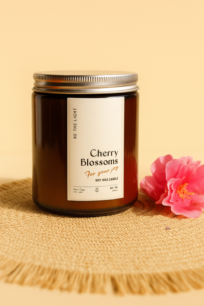 Cherry Blossom Scented Candle – Hand-Poured & 100% Organic Soy Wax